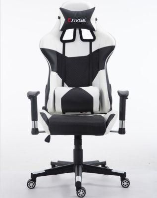 Black White Gaming Chair with Headrest and Lumbar Pillow