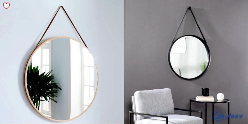 Modern Design Home, Bathroom, Bedroom Decorative Hanging Wall Mounted Framed Vanity Mirror with Adjustable Leather Strap