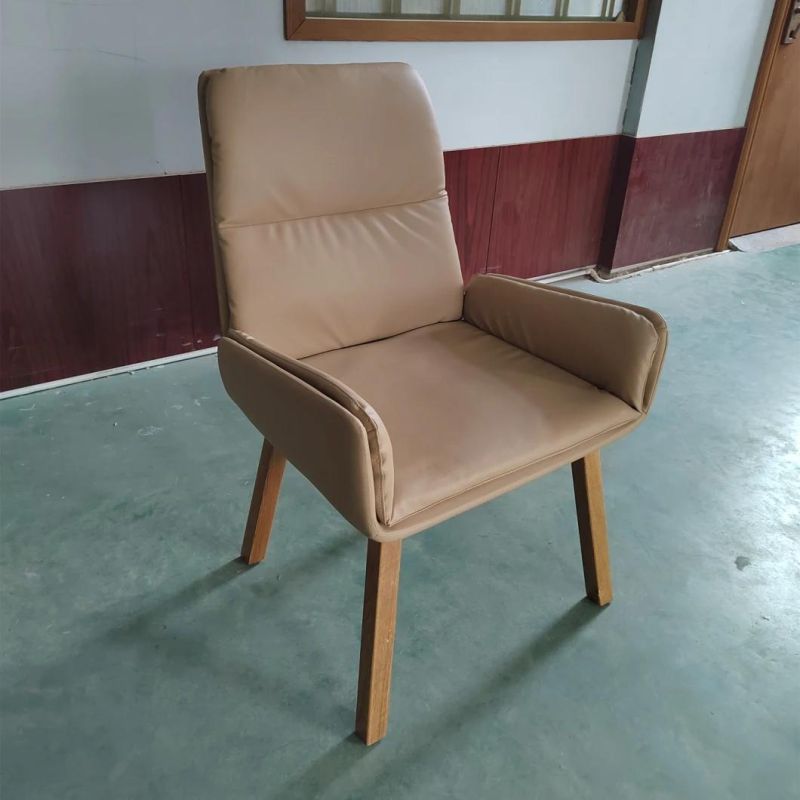 Hotel Furniture Leather Upholstered Chair for Hotel Room Desk Solid Wood Frame Dining Chair