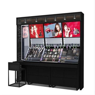 Custom Retail Showcase Display Unit Wooden Makeup Wall Cabinet with Advertising Light Box