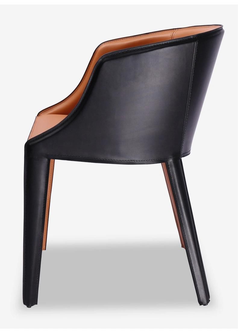 Modern Design Luxury Saddle Leather Dining Chair with Steel Frame