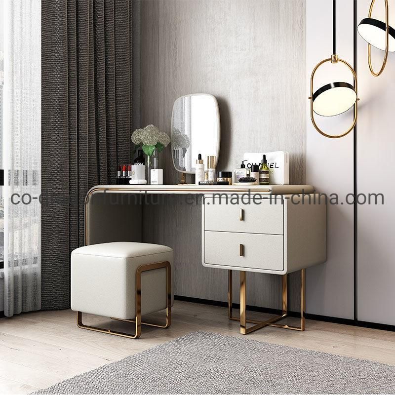 China Wholesale Bedroom Furniture Wooden Leather Dressing Table with Mirror