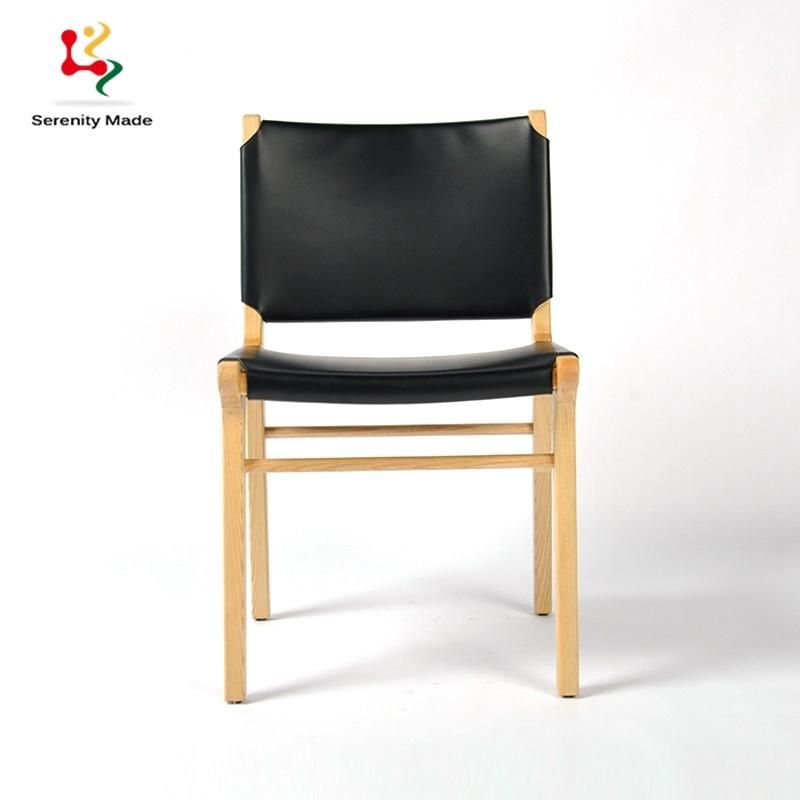 Ins Style Commerical Restaurtant Furniture Coffee Shop Solid Wood Frame PU Leather Seat Stackable Dining Chair