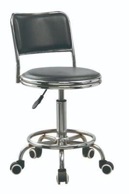 Black PVC with Back Five-Star Chrome Base Bar Stool