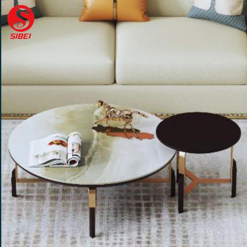 Wholesale Light Luxury Modern Simple Home Tea Table Combination White Marble Top Metal Coffee Table