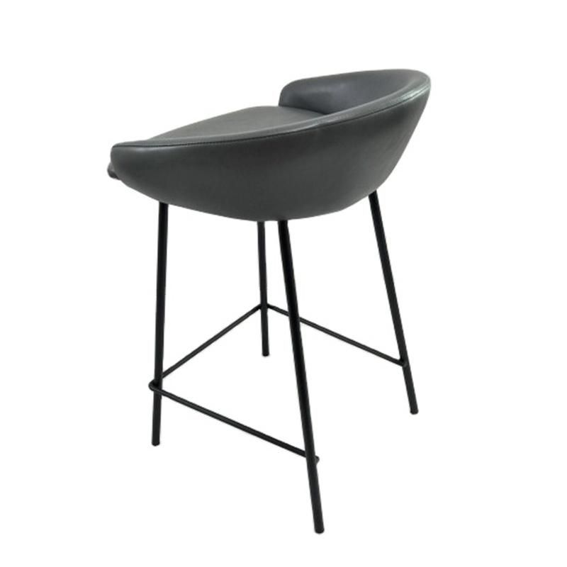 High Quality Kitchen Counter Hotel Restaurant Grey High Chair Elastic Faux Leather Seat Home Bar Stool with Footrest Black Legs