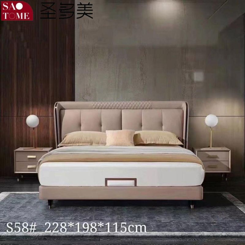 Modern Bedroom Furniture Beige with Brown Leather Double Bed 1.5m 1.8m