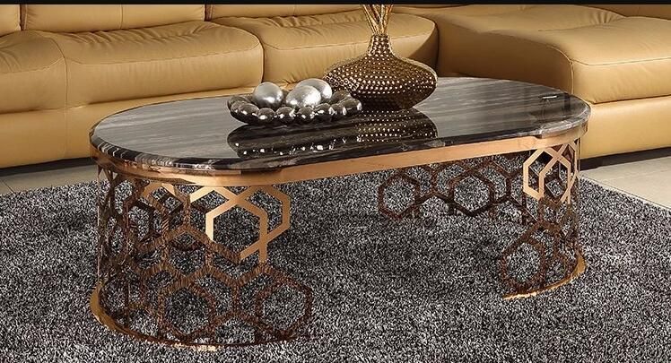 Modern Luxury Stainless Steel Coffee Table with Marble Accent Furniture