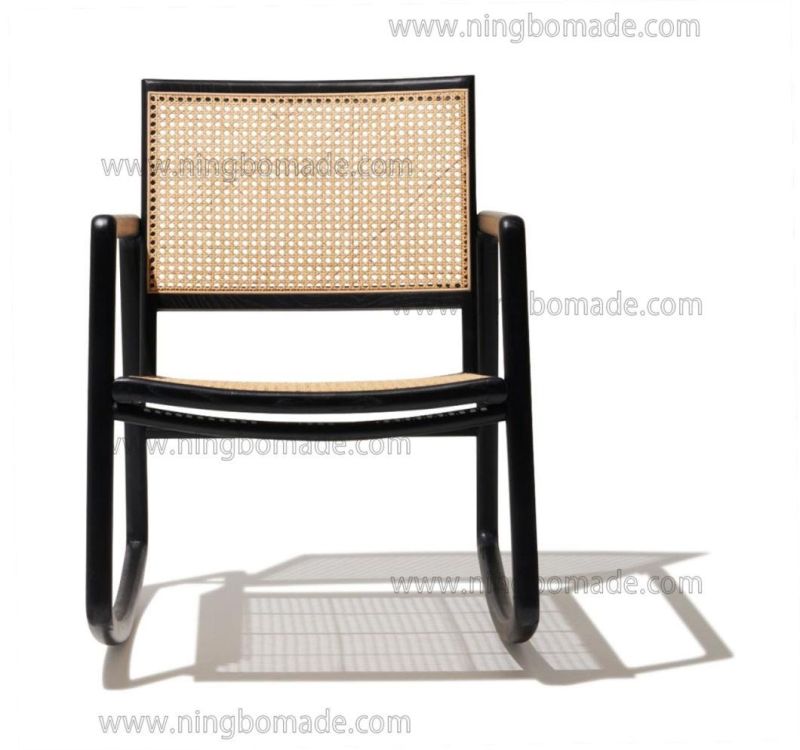 Elegant Rattan Upholstery Furniture Black South Elm and Nature Rattan Garden Rocking Chair