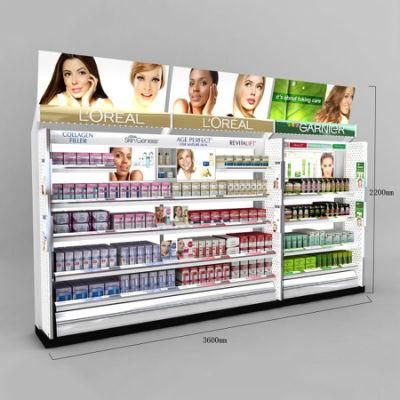 Supermarket Exquisite Gondola Display Retail Acrylic Cosmetic Storage Shelving with LED Light