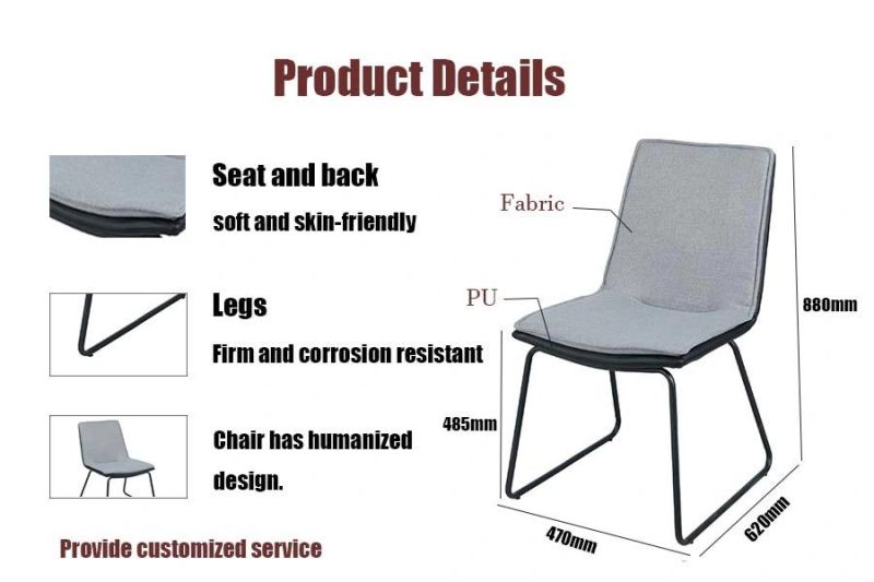 Modern Hotel Furniture Leather Fabric Upholstered Stainless Steel Legs Dining Chair