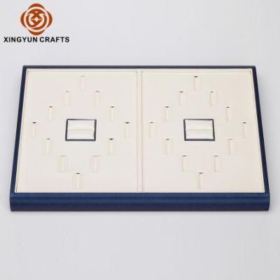 Wholesale Popular Small Ring Jewelry Display Luxury Blue Leather Wood Jewelry Display Stand