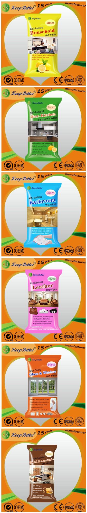 Top Quality Factory Directly Supply Disposable Glass Cleaning Wet Wipes