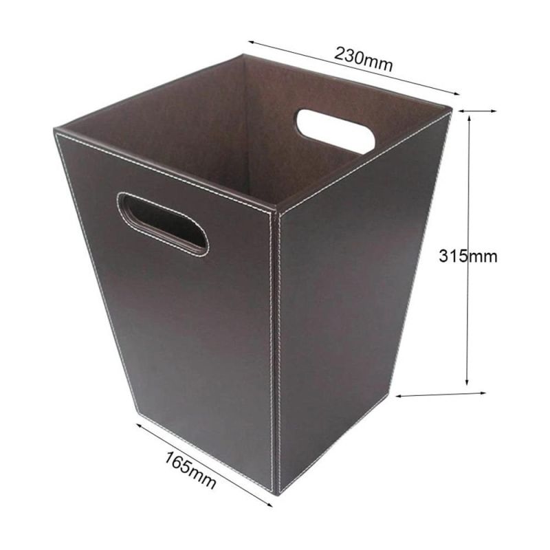 Hotel Use Classic Waste Paper Basket Storage Bin Retro PU Leather Trash Can