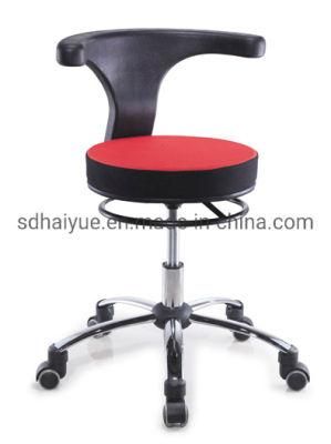 Black Assistant Stool 360 Degree Rotation Armrest Dental PU Leather Backrest Medical Office Use