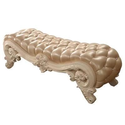 Wood Carved Leather Bed Bench in Optional Furniture Color for Bedroom Furniture