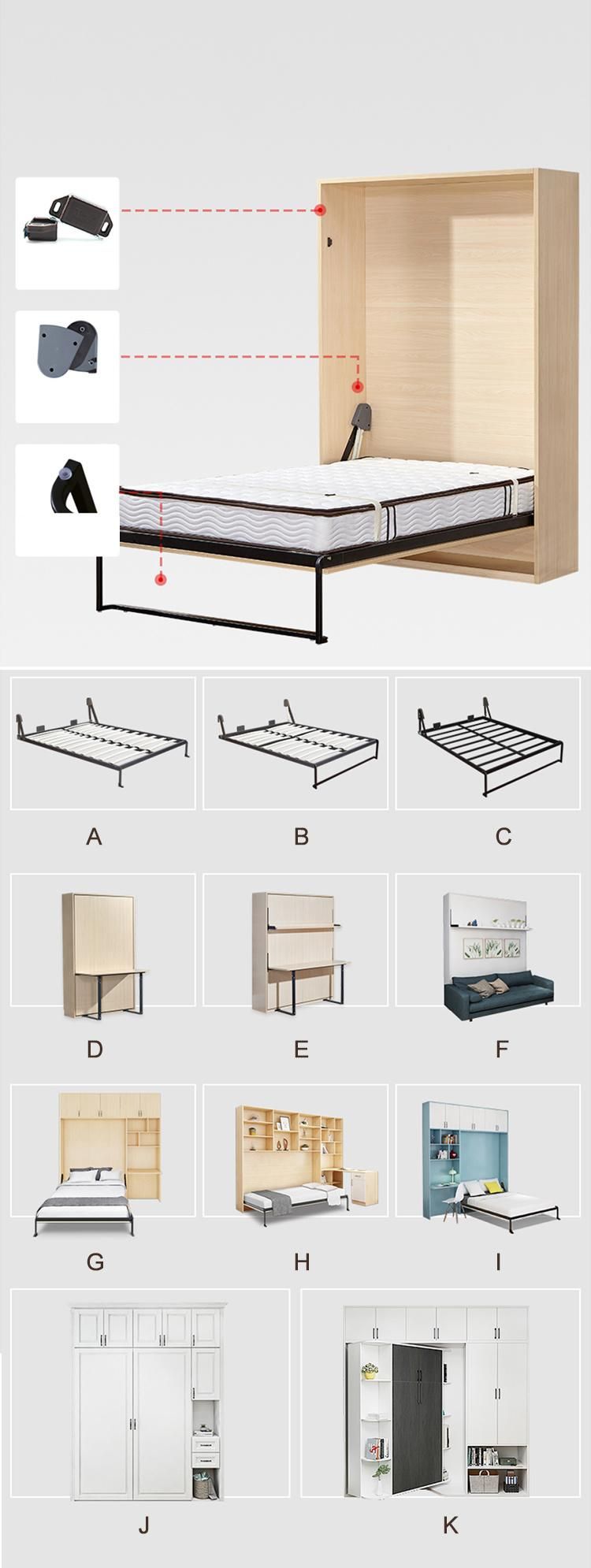Modern Vertical Folding Hidden Murphy Mechanism Hardware Wall Mounted Bed with Desk
