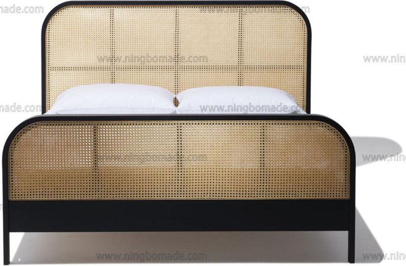 Elegant Rattan Upholstery Furniture Black South Elm and Nature Rattan King Bed Frame