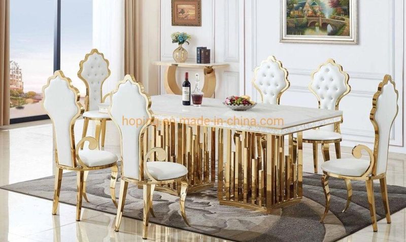 Royal Luxury Golden Hotel Banquet Restaurant Wedding Chair 10 Seter Dining Table Chairs Design Backrest Velvet Cushion Gold Wholesale Stackable Banquet Chair