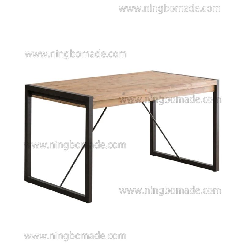 Industrial Vintage Furniture Matt Black Iron Natural Fir Wood 4 Seats Dining Table