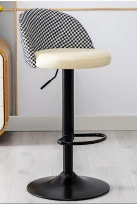 Factory Outlet Houndstooth Fabric Swivel Bar Stool Bar Stool with Black Matte Base