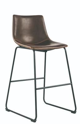 Dark Brown PU with Black Powder Coating Legs Bar Stool