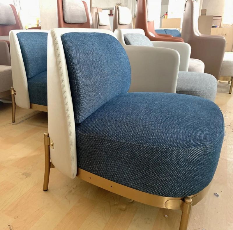 Modern Fabric Brushed Stainless Steel Base Upholster Sofa Set