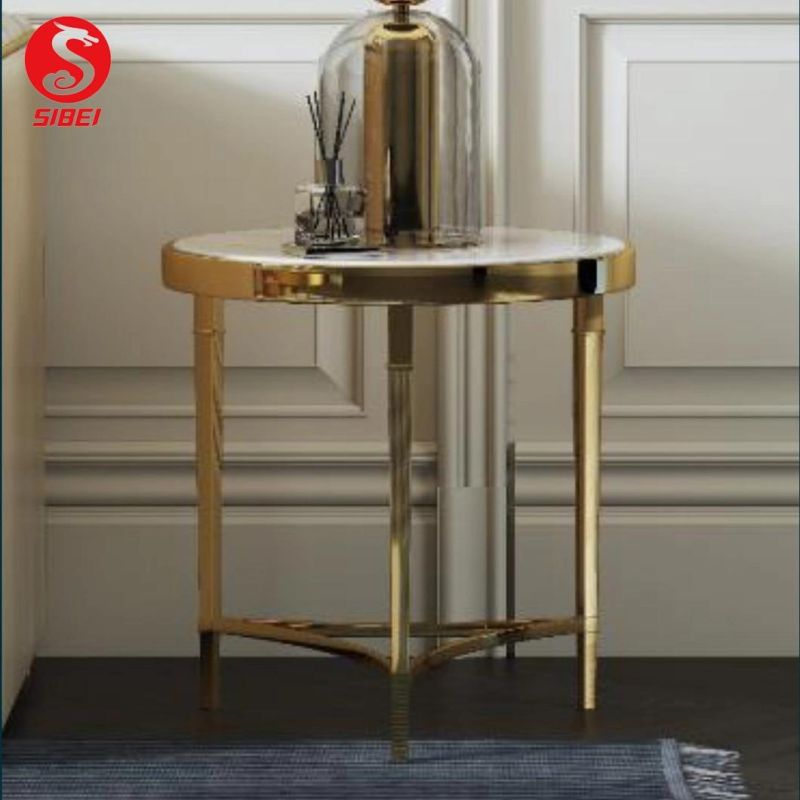 Round Side Coffee Table Dining Tables Console with Metal Frame
