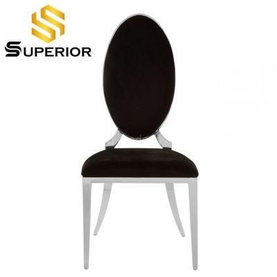 Contemporary Stainless Steel Round Back Black Velour Upholstered Dining Chairs