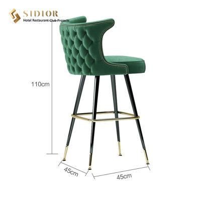 Modern Design Coffee Shop Furniture Metal Frame High Bar Stool with Footstep and Backrest