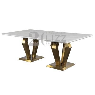 Modern Luxury Hotel/Home Furniture Italian Design Rectangle Marble Dining Table with 6 Seat