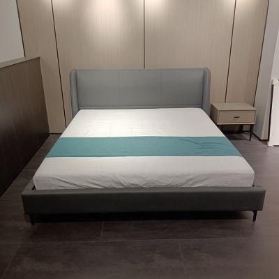 Cheaper and Plain Pure Color Gray Design Bed Bedsteads with Soft Mattress