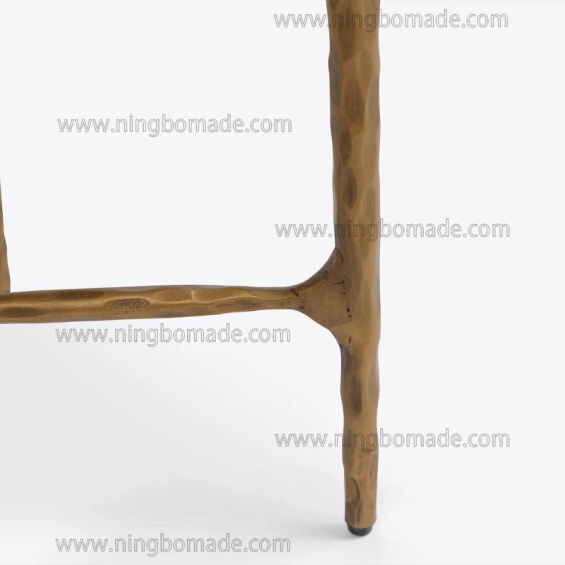 Rustic Hand Hammered Collection Furniture Forged Solid Iron Metal with Brass Color White Line Small Bed End Stool