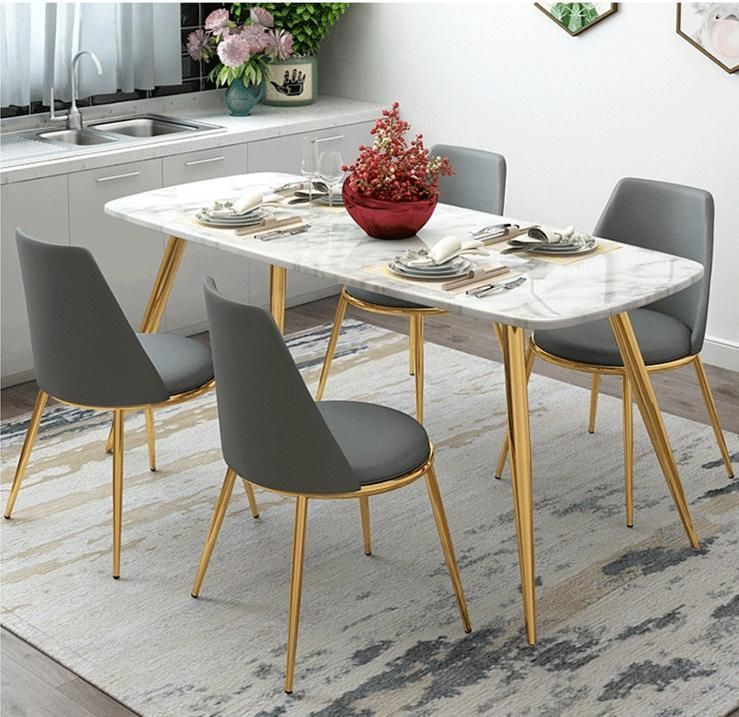 Nordic Restaurant Casual Marble Leather Dining Table with Chair Sets