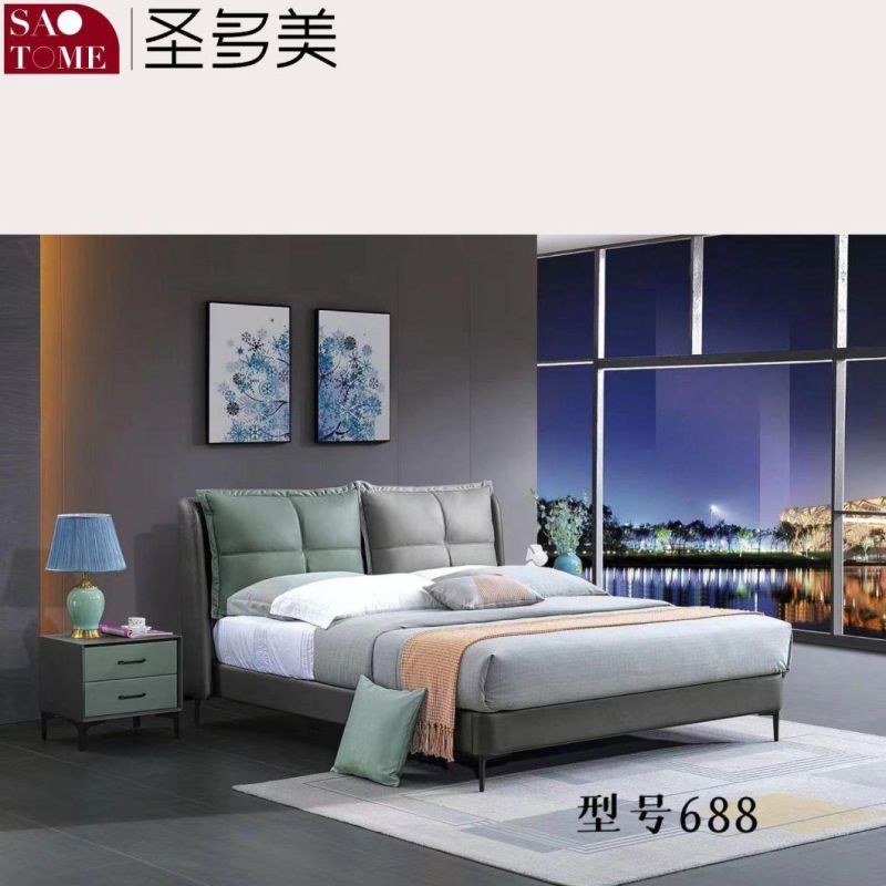 Modern Solid Wooden Home Bedroom Hotel Furniture Leather Double King Bed