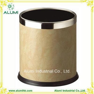 Round Shape Leather Waste Bin for Hotel Guest Room