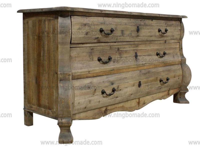 Antique Nordic Classic Furniture Dark Natural Recycled Fir Wood Three Drawers Chest