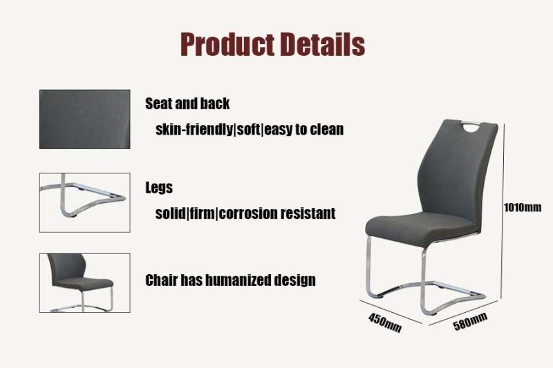 Modern Home Office Restaurant Furniture Faux Leather Dining Chair with Electroplated Steel Tube Leg Dining Chair