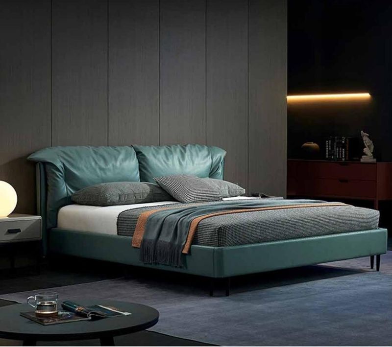 143 Luxury High-End Bedroom Leather Double Bed Furniture