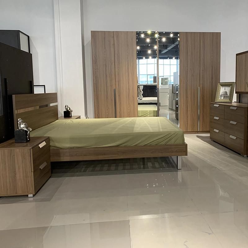 Economic Modern Home Furniture MDF Wooden Bedroom Furniture Set with Mirrored Wardrobe