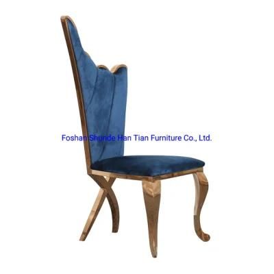 One Couple Stainless Steel Wing High Back Blue Cloth Modern Dining Chair