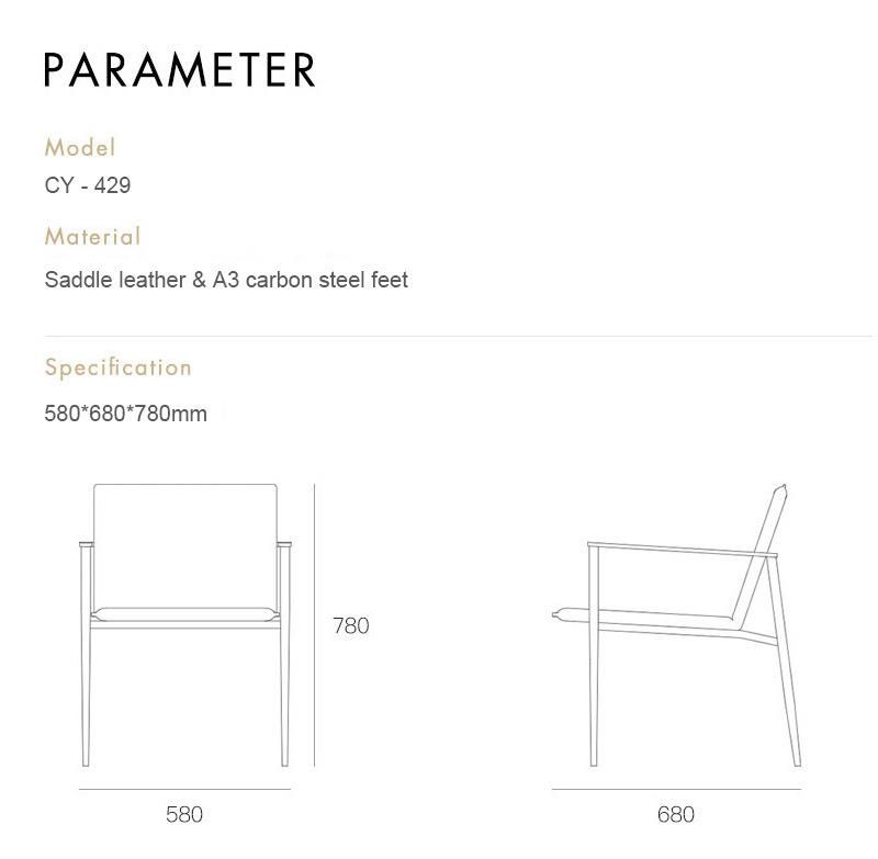 Italian Luxury Minimalist Household Furniture Orange Leather Negotiation Dining Arm Chair