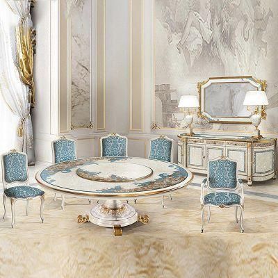 French Furniture Wood Round Dining Table with Cellaret and Sideboard in Optional Furniture Painting Color and Dining Chairs