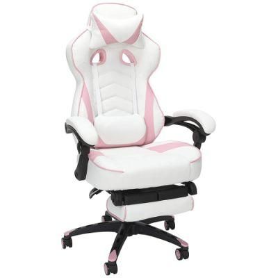 White Pink Revolving Linkage Armrest Gaming Chair with Footrest