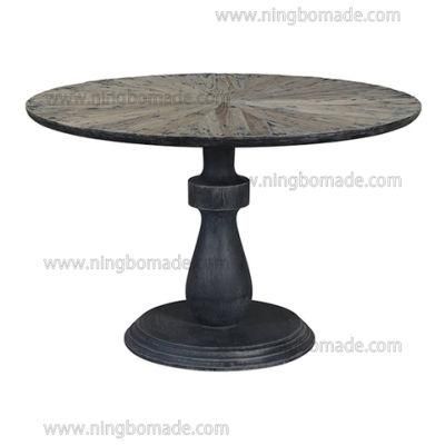 Nordic Retro Vintage Antique Furniture Light Black Reclaimed Fir Wood Top Distressed Black White Pine Wood Base Round Table
