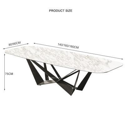 2021 New Rectangular Italian Marble Top Tavolo and Metal Leg Mesa De Marmore Dining Table Set