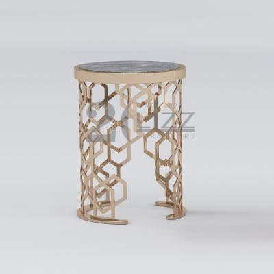 Luxury Contemporary Style Living Room Furniture Set European Hotel Office Top Marble Gold Metal Side Table