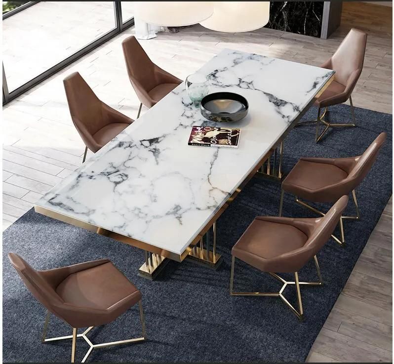 Luxury Italian Leather Dinner Dining Table and Chairs 6 Luxury Dining Chairs Modern Marble Dining Room Furniture Table Set