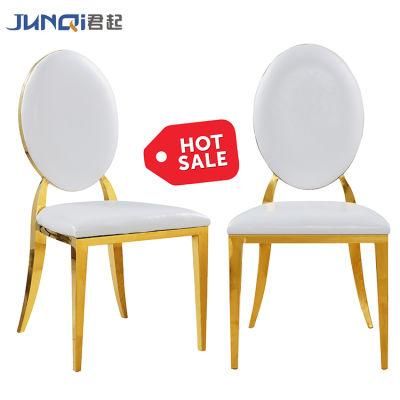 Oval Hollow Pattern Back Stainless Steel Dining Chair with White Leather