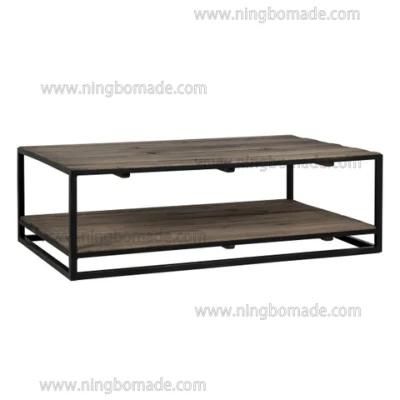 Nordic Antique Metal Furniture Dark Reclaimed Elm and Natural Iron Rectangular Coffee Table